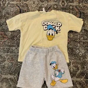 Zara boys Disney Donald Duck Yellow T-Shirt and Gray Shorts Set